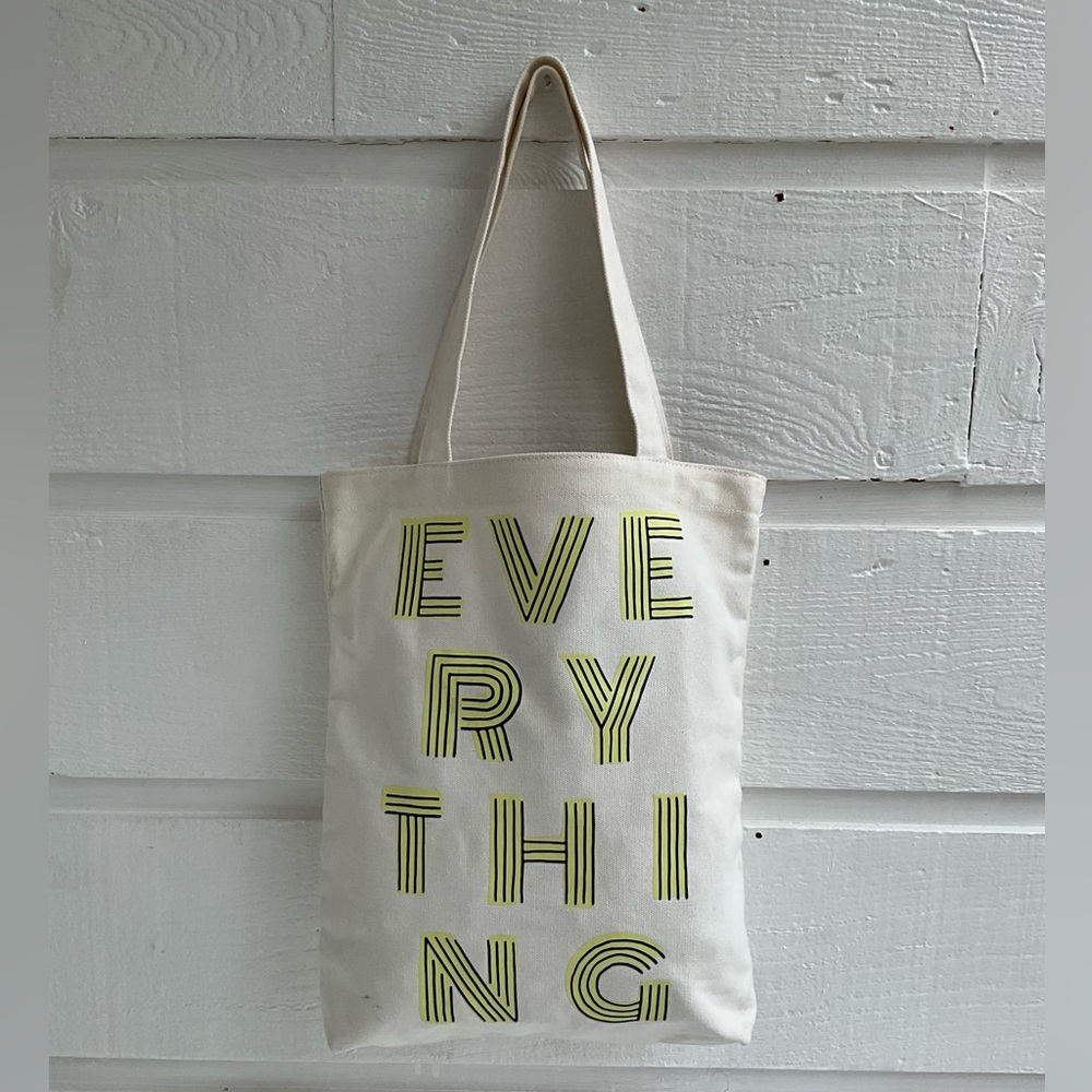 Bando Large Cotton Canvas EVERYTHING Bold Graphic Green White Reusable Tote Bag